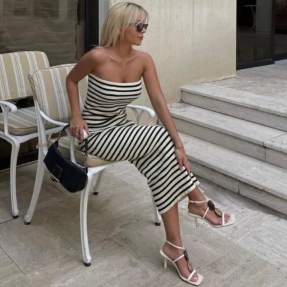 Zara Striped Tube Top MIDI Dress